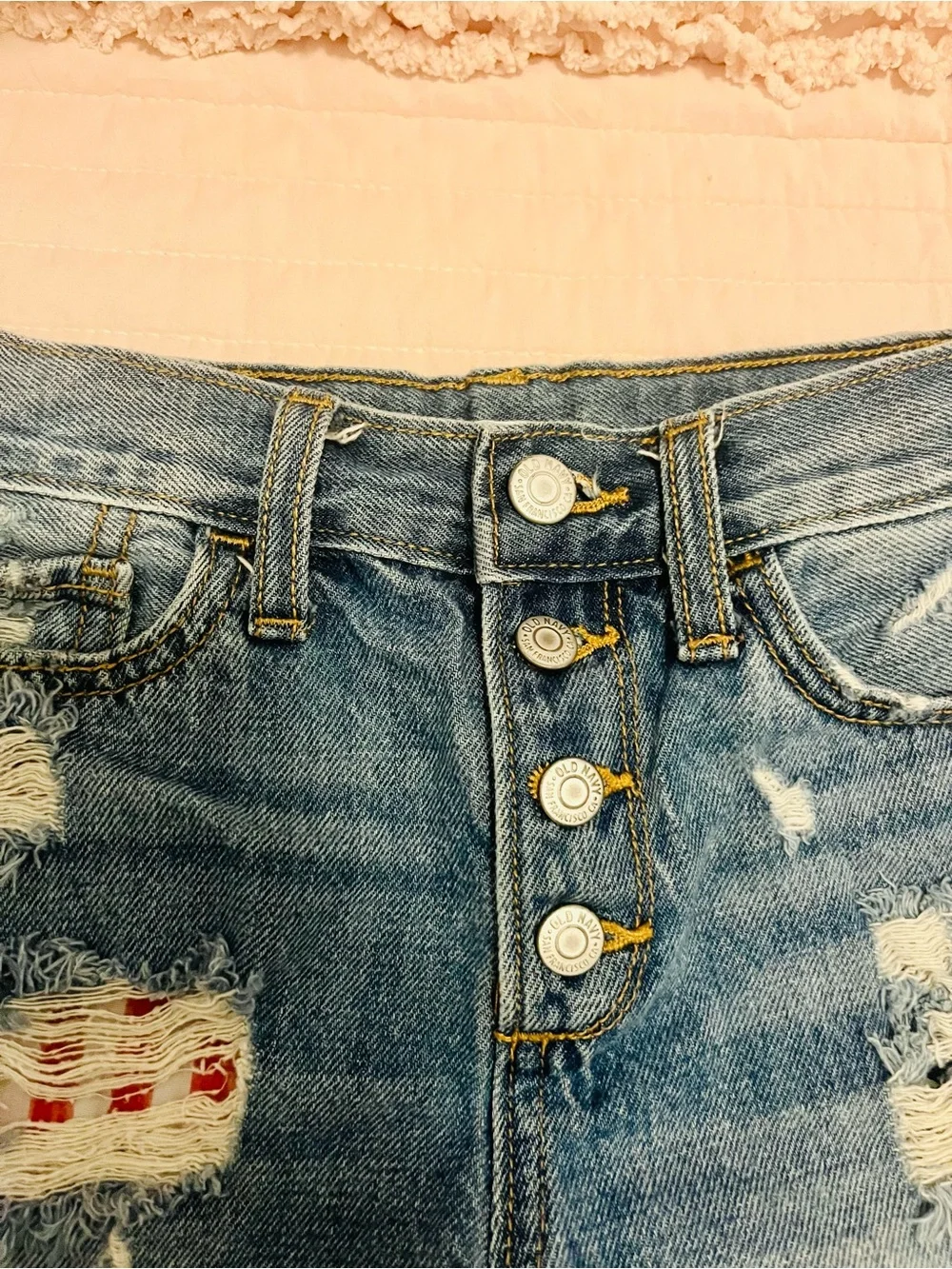 Old Navy Denim Shorts with American Flag Red, White, & Blue Pocket Details - Picture 4 of 12